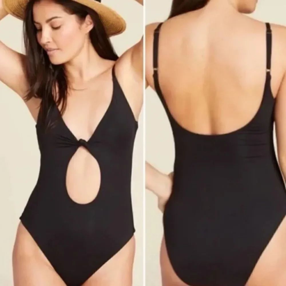 Andie Swim Black Santorini Keyhole Knot One Piece Swimsuit Sz M NWT